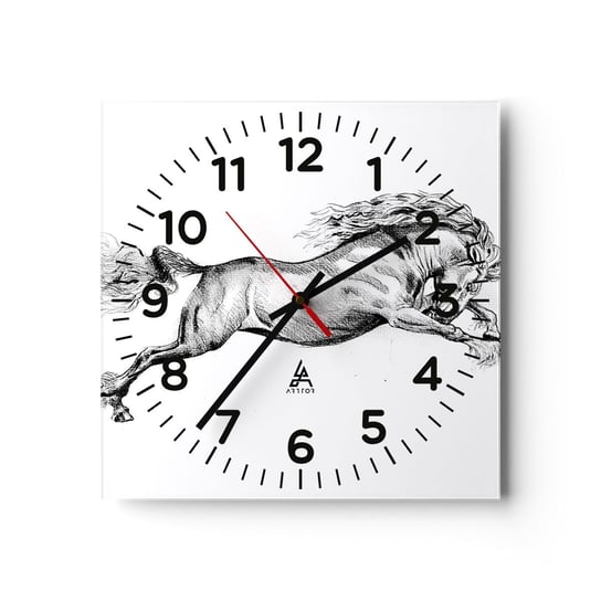 Zegar ścienny - Zatrzymany w galopie - 30x30cm - Koń Zwierzęta Grafika - Kwadratowy zegar ścienny - Nowoczeny Stylowy Zegar do salonu do kuchni - Cichy i Modny zegar ARTTOR