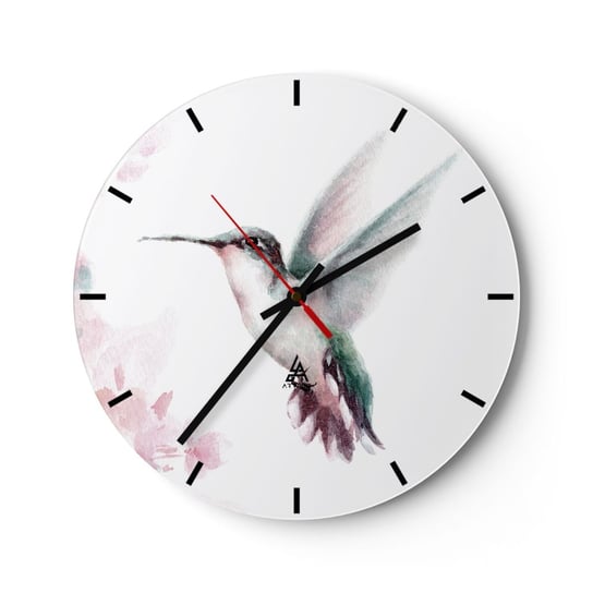 Zegar ścienny - Zatrzymany w trzepocie - 30x30cm - Koliber Ptak Sztuka - Okrągły zegar na szkle - Nowoczeny Stylowy Zegar do salonu do kuchni - Cichy i Modny zegar ARTTOR