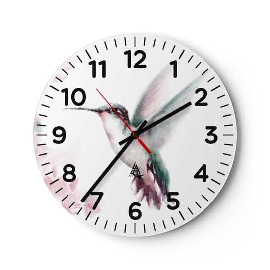 Zegar ścienny - Zatrzymany w trzepocie - 30x30cm - Koliber Ptak Sztuka - Okrągły zegar ścienny - Nowoczeny Stylowy Zegar do salonu do kuchni - Cichy i Modny zegar ARTTOR