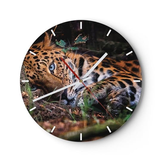 Zegar ścienny - Zaufaj mi - 30x30cm - Lampart Zwierzęta Afryka - Okrągły zegar na szkle - Nowoczeny Stylowy Zegar do salonu do kuchni - Cichy i Modny zegar ARTTOR