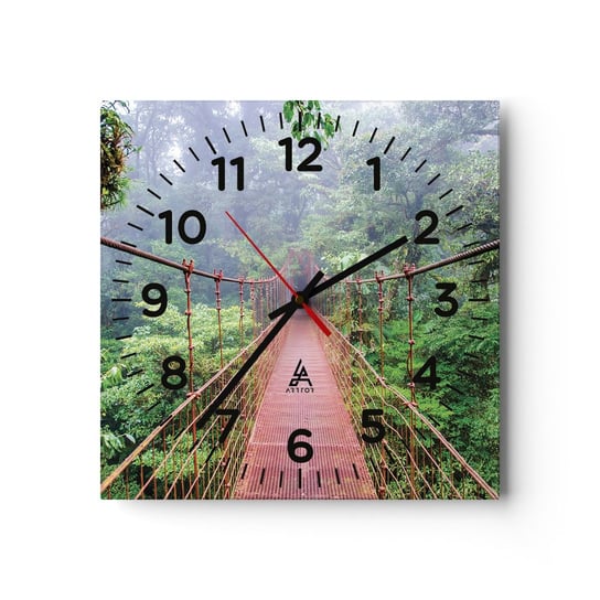 Zegar ścienny -  Zawieszony nad koronami - 30x30cm - Krajobraz Dżungla Kostaryka - Kwadratowy zegar ścienny - Nowoczeny Stylowy Zegar do salonu do kuchni - Cichy i Modny zegar ARTTOR