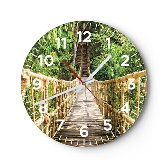 Zegar ścienny - Zawieszony w zieleni - 40x40cm - Dżungla Most Linowy Natura - Okrągły zegar szklany - Nowoczeny Stylowy Zegar do salonu do kuchni - Cichy i Modny zegar ARTTOR