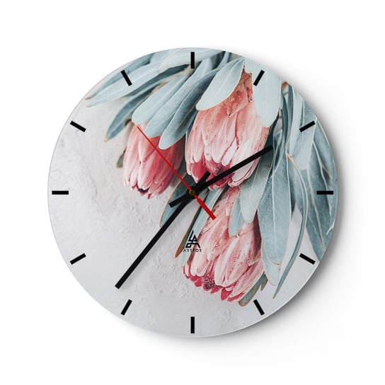 Zegar ścienny - Zawstydzone własną urodą - 30x30cm - Kwiat Protea Królewska Afryka - Okrągły zegar na szkle - Nowoczeny Stylowy Zegar do salonu do kuchni - Cichy i Modny zegar ARTTOR