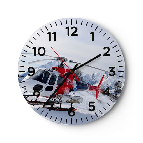 Zegar ścienny - Zawsze gotowy - 40x40cm - Helikopter Krajobraz Alpy - Okrągły zegar szklany - Nowoczeny Stylowy Zegar do salonu do kuchni - Cichy i Modny zegar ARTTOR