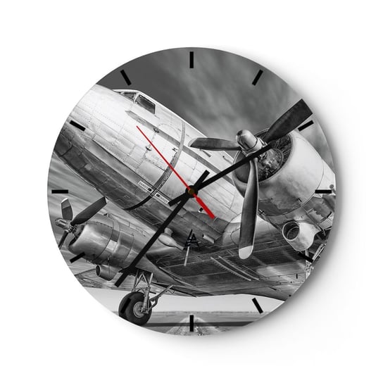 Zegar ścienny - Zawsze gotowy do lotu - 30x30cm - Samolot Retro Lotnictwo - Okrągły zegar na szkle - Nowoczeny Stylowy Zegar do salonu do kuchni - Cichy i Modny zegar ARTTOR