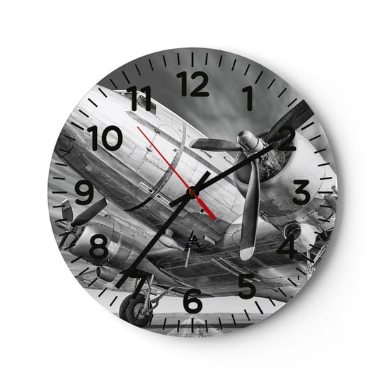 Zegar ścienny - Zawsze gotowy do lotu - 40x40cm - Samolot Retro Lotnictwo - Okrągły zegar szklany - Nowoczeny Stylowy Zegar do salonu do kuchni - Cichy i Modny zegar ARTTOR