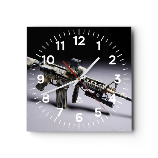 Zegar ścienny - Zawsze grożny - 30x30cm - Militaria Karabin Broń - Kwadratowy zegar ścienny - Nowoczeny Stylowy Zegar do salonu do kuchni - Cichy i Modny zegar ARTTOR
