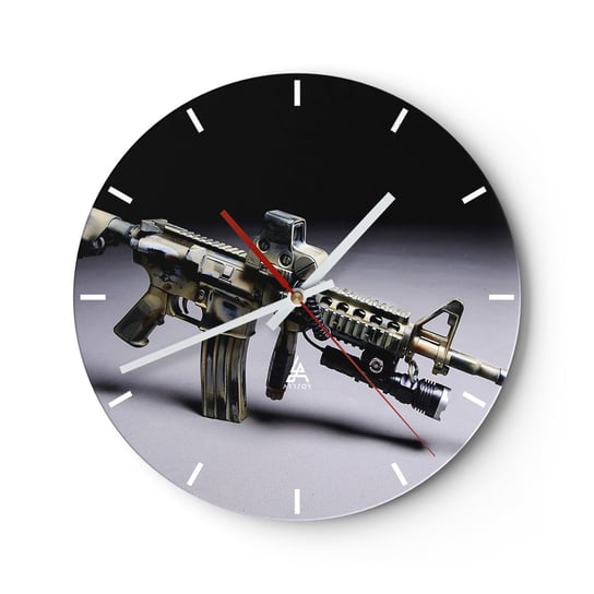 Zegar ścienny - Zawsze grożny - 30x30cm - Militaria Karabin Broń - Okrągły zegar na szkle - Nowoczeny Stylowy Zegar do salonu do kuchni - Cichy i Modny zegar ARTTOR