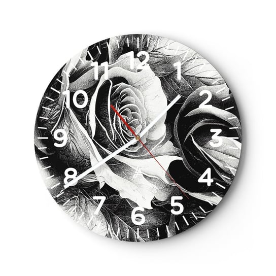 Zegar ścienny - Zawsze królowa - 30x30cm - Kwiaty Róże Czarno-Biały - Okrągły zegar ścienny - Nowoczeny Stylowy Zegar do salonu do kuchni - Cichy i Modny zegar ARTTOR