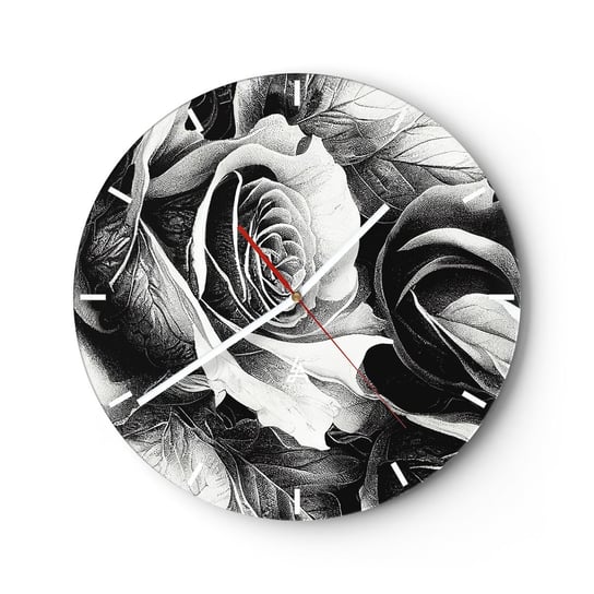Zegar ścienny - Zawsze królowa - 40x40cm - Kwiaty Róże Czarno-Biały - Okrągły zegar ścienny - Nowoczeny Stylowy Zegar do salonu do kuchni - Cichy i Modny zegar ARTTOR
