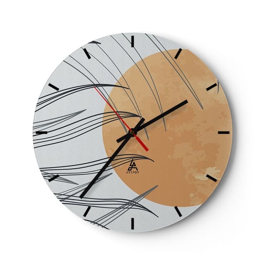 Zegar ścienny - Zawsze ku słońcu - 30x30cm - Słońce Minimalizm Sztuka - Okrągły zegar na szkle - Nowoczeny Stylowy Zegar do salonu do kuchni - Cichy i Modny zegar ARTTOR