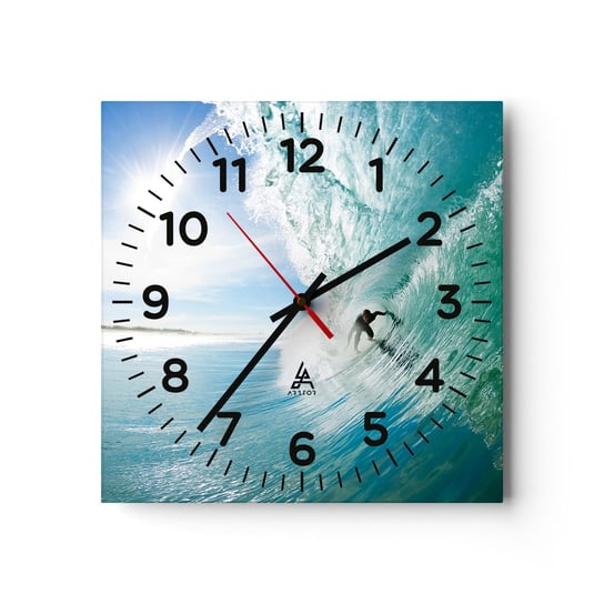 Zegar ścienny - Zawsze na fali - 30x30cm - Krajobraz Ocean Surfer - Kwadratowy zegar ścienny - Nowoczeny Stylowy Zegar do salonu do kuchni - Cichy i Modny zegar ARTTOR