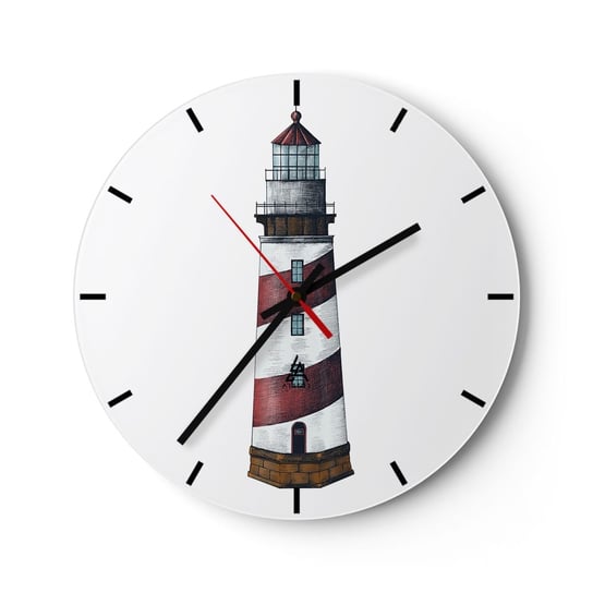 Zegar ścienny - Zawsze na straży - 30x30cm - Latarnia Morska Marynistyczny Nadmorski - Okrągły zegar na szkle - Nowoczeny Stylowy Zegar do salonu do kuchni - Cichy i Modny zegar ARTTOR