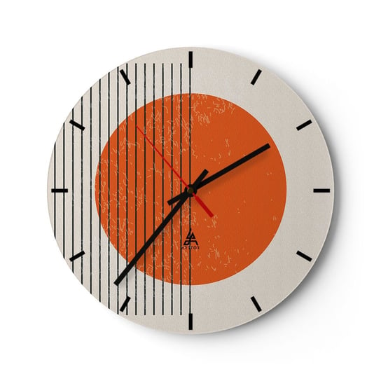 Zegar ścienny - Zawsze słońce - 30x30cm - Słońce Minimalistyczny Linie - Okrągły zegar na szkle - Nowoczeny Stylowy Zegar do salonu do kuchni - Cichy i Modny zegar ARTTOR