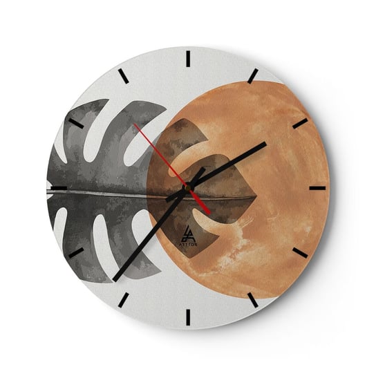 Zegar ścienny - Zawsze słońce - 40x40cm - Liść Słońce Boho - Okrągły zegar ścienny - Nowoczeny Stylowy Zegar do salonu do kuchni - Cichy i Modny zegar ARTTOR