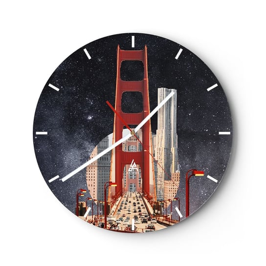 Zegar ścienny - Zawsze w centrum - 30x30cm - Mosty Surrealizm Fantasy - Okrągły zegar na szkle - Nowoczeny Stylowy Zegar do salonu do kuchni - Cichy i Modny zegar ARTTOR