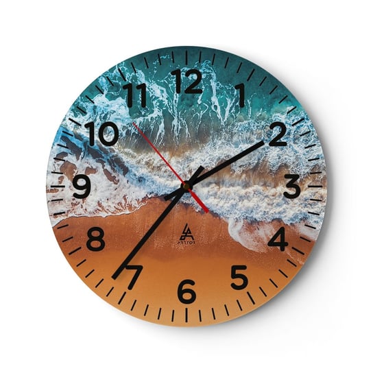 Zegar ścienny - Zawsze w parze - 40x40cm - Krajobraz Morze Plaża - Okrągły zegar szklany - Nowoczeny Stylowy Zegar do salonu do kuchni - Cichy i Modny zegar ARTTOR