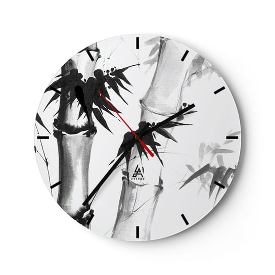 Zegar ścienny - Zbliżenie na orient - 30x30cm - Bambus Azja Grafika - Okrągły zegar na szkle - Nowoczeny Stylowy Zegar do salonu do kuchni - Cichy i Modny zegar ARTTOR