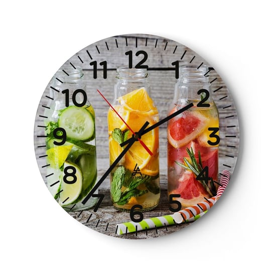 Zegar ścienny - Zdrowe z natury - 30x30cm - Gastronomia Owocowy Napój Owoce - Okrągły zegar ścienny - Nowoczeny Stylowy Zegar do salonu do kuchni - Cichy i Modny zegar ARTTOR