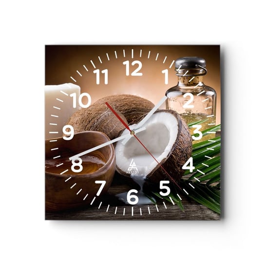 Zegar ścienny - Zdrowie z tropikalnych wysp - 30x30cm - Kokos Spa Olejek Kokosowy - Kwadratowy zegar ścienny - Nowoczeny Stylowy Zegar do salonu do kuchni - Cichy i Modny zegar ARTTOR