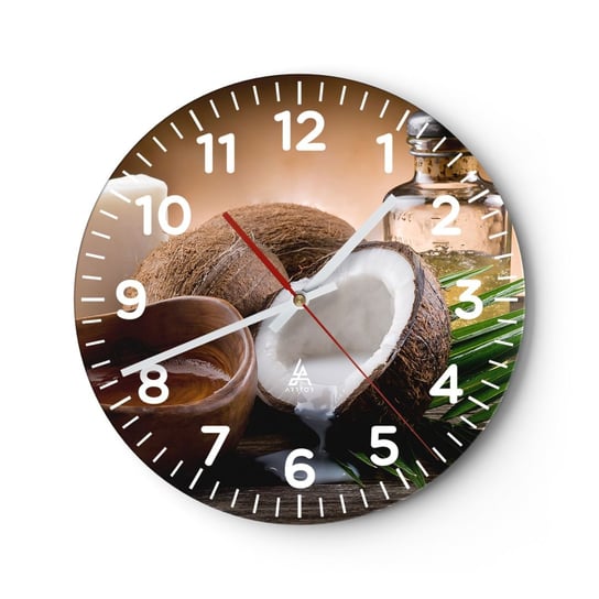 Zegar ścienny - Zdrowie z tropikalnych wysp - 30x30cm - Kokos Spa Olejek Kokosowy - Okrągły zegar ścienny - Nowoczeny Stylowy Zegar do salonu do kuchni - Cichy i Modny zegar ARTTOR