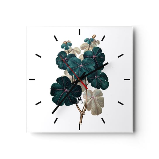 Zegar ścienny - Ze starego zielnika - 30x30cm - Roślina Liście Botanika - Kwadratowy zegar na szkle - Nowoczeny Stylowy Zegar do salonu do kuchni - Cichy i Modny zegar ARTTOR