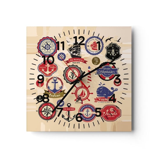 Zegar ścienny - Żeglarskie braterstwo - 30x30cm - Marynistyczne Kotwica Kompas - Kwadratowy zegar ścienny - Nowoczeny Stylowy Zegar do salonu do kuchni - Cichy i Modny zegar ARTTOR
