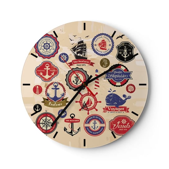 Zegar ścienny - Żeglarskie braterstwo - 40x40cm - Marynistyczne Kotwica Kompas - Okrągły zegar ścienny - Nowoczeny Stylowy Zegar do salonu do kuchni - Cichy i Modny zegar ARTTOR