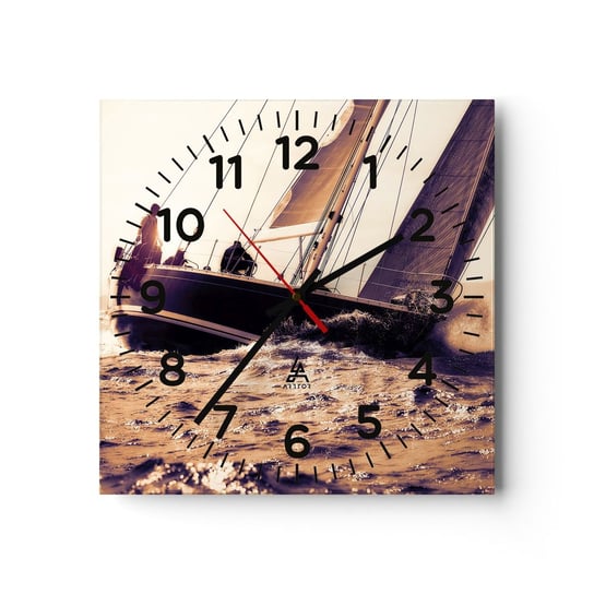 Zegar ścienny - Żeglujże, żeglarzu - 30x30cm - Jacht Morze Żeglarstwo - Kwadratowy zegar ścienny - Nowoczeny Stylowy Zegar do salonu do kuchni - Cichy i Modny zegar ARTTOR