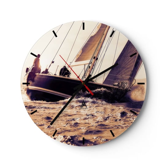 Zegar ścienny - Żeglujże, żeglarzu - 40x40cm - Jacht Morze Żeglarstwo - Okrągły zegar ścienny - Nowoczeny Stylowy Zegar do salonu do kuchni - Cichy i Modny zegar ARTTOR