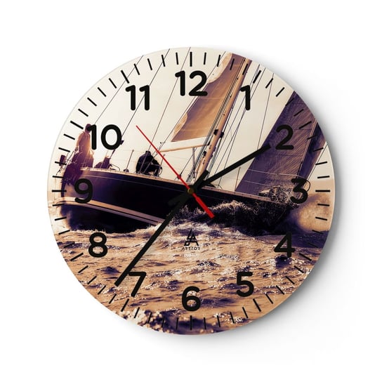Zegar ścienny - Żeglujże, żeglarzu - 40x40cm - Jacht Morze Żeglarstwo - Okrągły zegar szklany - Nowoczeny Stylowy Zegar do salonu do kuchni - Cichy i Modny zegar ARTTOR