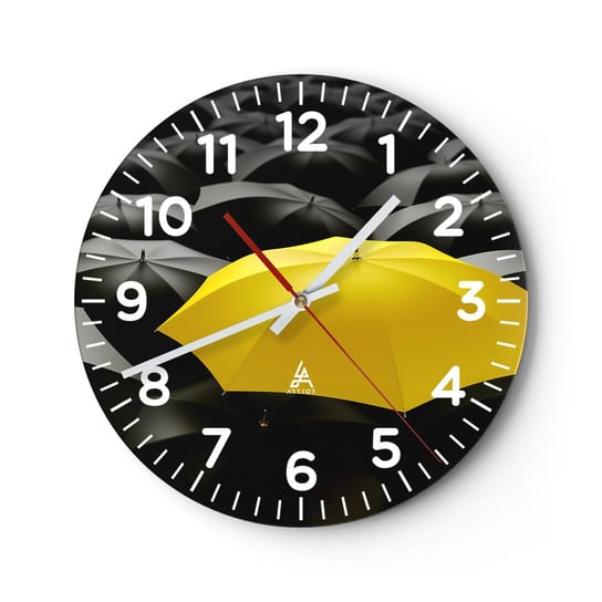 Zegar ścienny - Żegnaj smutku - 30x30cm - Żółte Parasole Grafika Koncepcja - Okrągły zegar ścienny - Nowoczeny Stylowy Zegar do salonu do kuchni - Cichy i Modny zegar ARTTOR