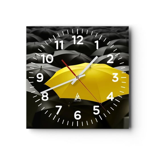 Zegar ścienny - Żegnaj smutku - 40x40cm - Żółte Parasole Grafika Koncepcja - Kwadratowy zegar szklany - Nowoczeny Stylowy Zegar do salonu do kuchni - Cichy i Modny zegar ARTTOR