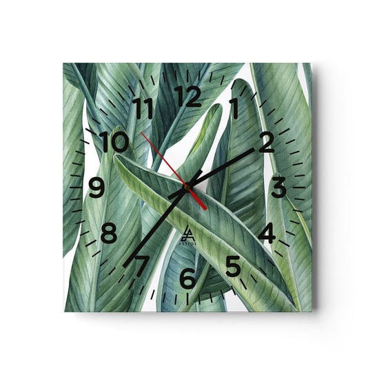 Zegar ścienny - Zieleń sama w sobie - 30x30cm - Zielone Liście Roślina Tropikalna Natura - Kwadratowy zegar ścienny - Nowoczeny Stylowy Zegar do salonu do kuchni - Cichy i Modny zegar ARTTOR
