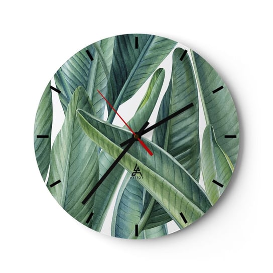Zegar ścienny - Zieleń sama w sobie - 30x30cm - Zielone Liście Roślina Tropikalna Natura - Okrągły zegar na szkle - Nowoczeny Stylowy Zegar do salonu do kuchni - Cichy i Modny zegar ARTTOR