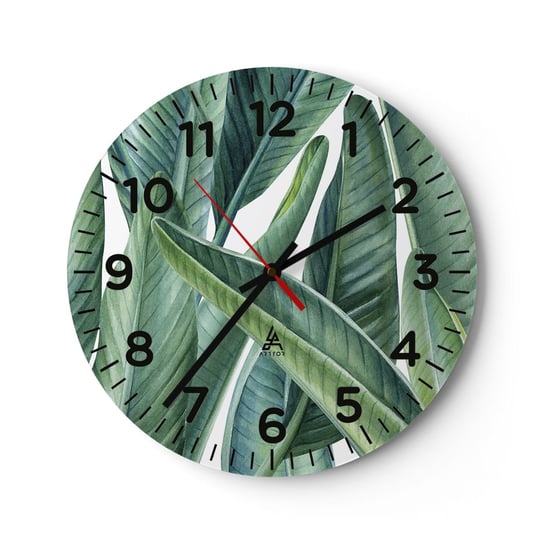 Zegar ścienny - Zieleń sama w sobie - 30x30cm - Zielone Liście Roślina Tropikalna Natura - Okrągły zegar ścienny - Nowoczeny Stylowy Zegar do salonu do kuchni - Cichy i Modny zegar ARTTOR