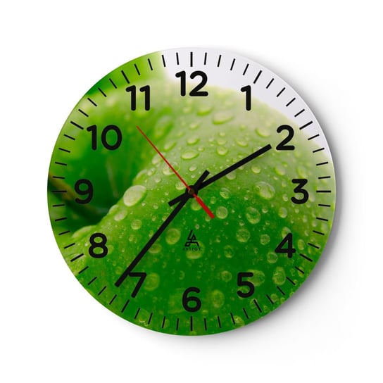 Zegar ścienny - Zielona chłodna świeżość - 30x30cm - Owoce Jabłko Gastronomia - Okrągły zegar ścienny - Nowoczeny Stylowy Zegar do salonu do kuchni - Cichy i Modny zegar ARTTOR
