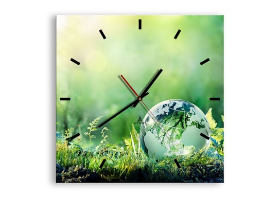 Zegar ścienny -  Zielona planeta - 40x40cm - Abstrakcja Paproć Natura - Kwadratowy zegar ścienny - Nowoczeny Stylowy Zegar do salonu do kuchni - Cichy i Modny zegar ARTTOR