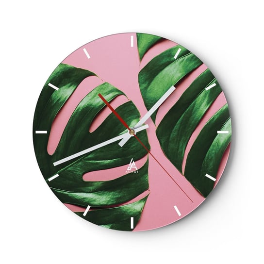 Zegar ścienny - Zielone rendez-vous - 30x30cm - Monstera Zielony Liść Roślina Egzotyczna - Okrągły zegar na szkle - Nowoczeny Stylowy Zegar do salonu do kuchni - Cichy i Modny zegar ARTTOR