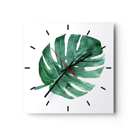 Zegar ścienny - Zielony koncept - 30x30cm - Monstera Liść Boho - Kwadratowy zegar na szkle - Nowoczeny Stylowy Zegar do salonu do kuchni - Cichy i Modny zegar ARTTOR