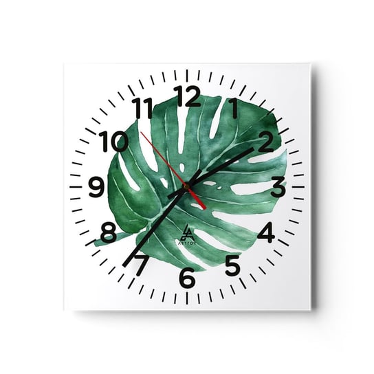 Zegar ścienny - Zielony koncept - 30x30cm - Monstera Liść Boho - Kwadratowy zegar ścienny - Nowoczeny Stylowy Zegar do salonu do kuchni - Cichy i Modny zegar ARTTOR