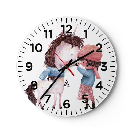 Zegar ścienny - Zimowa opowieść - 40x40cm - Dla Dzieci Jednorożec Dziewczynka - Okrągły zegar szklany - Nowoczeny Stylowy Zegar do salonu do kuchni - Cichy i Modny zegar ARTTOR
