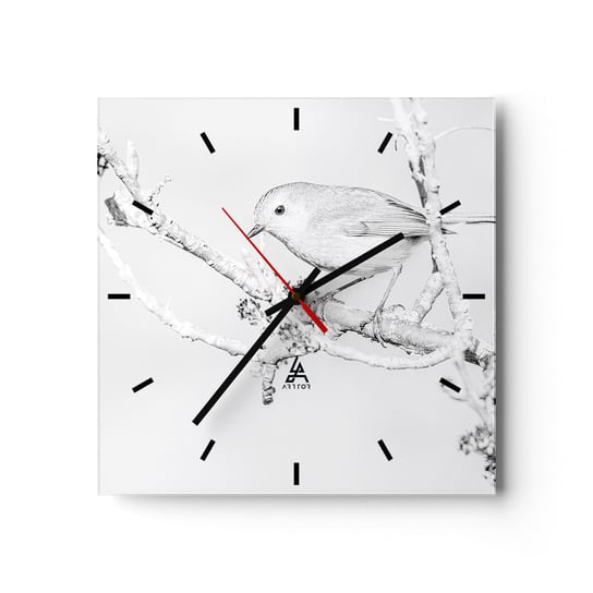 Zegar ścienny - Zimowy poranek - 30x30cm - Jasny Ptak Natura - Kwadratowy zegar na szkle - Nowoczeny Stylowy Zegar do salonu do kuchni - Cichy i Modny zegar ARTTOR