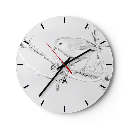 Zegar ścienny - Zimowy poranek - 30x30cm - Jasny Ptak Natura - Okrągły zegar na szkle - Nowoczeny Stylowy Zegar do salonu do kuchni - Cichy i Modny zegar ARTTOR