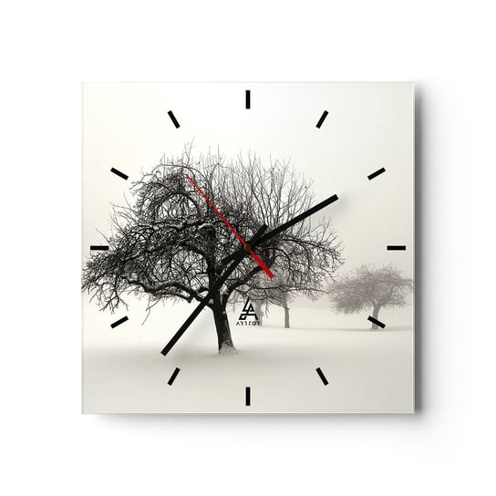 Zegar ścienny - Zimowy sen - 30x30cm - Grafika Drzewo Natura - Kwadratowy zegar na szkle - Nowoczeny Stylowy Zegar do salonu do kuchni - Cichy i Modny zegar ARTTOR