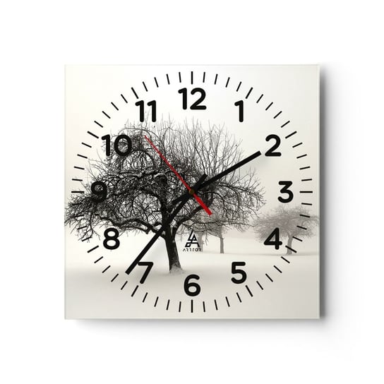 Zegar ścienny - Zimowy sen - 30x30cm - Grafika Drzewo Natura - Kwadratowy zegar ścienny - Nowoczeny Stylowy Zegar do salonu do kuchni - Cichy i Modny zegar ARTTOR