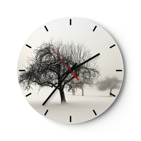 Zegar ścienny - Zimowy sen - 30x30cm - Grafika Drzewo Natura - Okrągły zegar na szkle - Nowoczeny Stylowy Zegar do salonu do kuchni - Cichy i Modny zegar ARTTOR