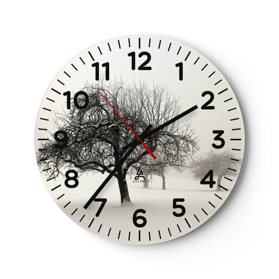 Zegar ścienny - Zimowy sen - 40x40cm - Grafika Drzewo Natura - Okrągły zegar szklany - Nowoczeny Stylowy Zegar do salonu do kuchni - Cichy i Modny zegar ARTTOR
