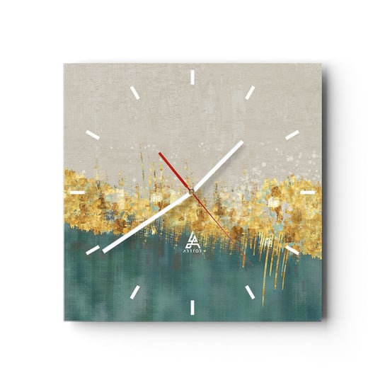 Zegar ścienny - Złota granica - 30x30cm - Art Deco Sztuka Pastelowe - Kwadratowy zegar na szkle - Nowoczeny Stylowy Zegar do salonu do kuchni - Cichy i Modny zegar ARTTOR