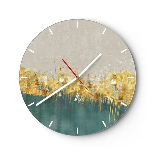 Zegar ścienny - Złota granica - 30x30cm - Art Deco Sztuka Pastelowe - Okrągły zegar na szkle - Nowoczeny Stylowy Zegar do salonu do kuchni - Cichy i Modny zegar ARTTOR